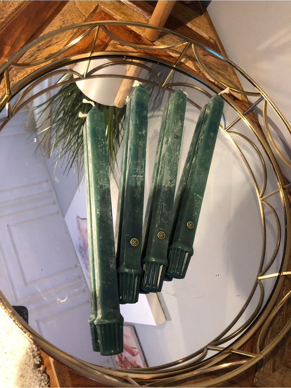 Vintage Evergreen series Green Taper Candles - Brand: